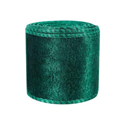 China MSD Ribbon Christmas 2 1/2'' Gold Wire Edge Green Color Velvet Ribbon For Decoration for sale