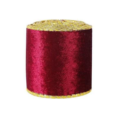 China Single Face MSD Ribbon 6.3 cm Gold Wire Edge Velvet Vintage Christmas Ribbon Merry Christmas 63mm for sale