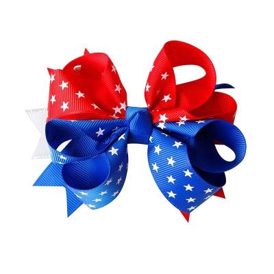 China July 4th Holiday Fashion Hair Clip with White American Flag Ribbon Bow in Blue Style for sale