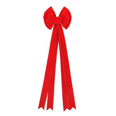 China Ribbon Bow Large Holiday Christmas Bows Red Velvet Gold Wired for Party Decorations for sale