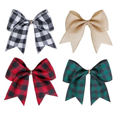 China Ribbon Bow Farmhouse Style Burlap Bow for Mini Buffalo Plaid and Floral Bows Craft for sale