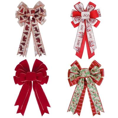 China Customized Festival Ribbon Bow Wired Velvet Ribbon Christmas Tree Toppers Burlap Bows for sale