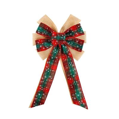 China MSD Ribbon Pretied Large Wire Edge Burlap Fabric Bow Christmas Design Ribbon Material for sale