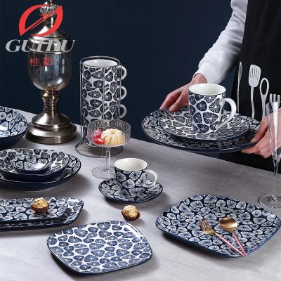 China Marble Stoneware Serving Wholesale Viable Luxury Ceramic Dish Porcelain Tableware Brand Design Square Dinnerware Set for sale