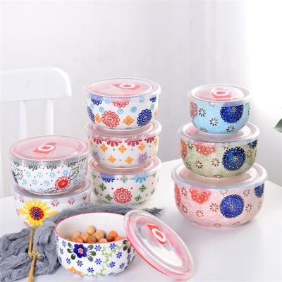 China Cool Ceramic Serving Serving Storage Porcelain Tableware Decal Sustainable With Lids For Microwave Safe for sale