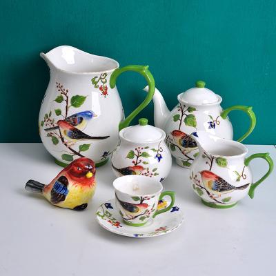 China Viable Beer Cups Unique Party Porcelain Drinking Personalized Ceramic Colorful Bird Decal Tea Set Coffee Cup and Saucer Set for sale