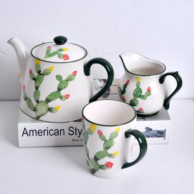 China Direct Selling Viable Cactus Plant Teapot Plant Exquisite Ceramic Teapot Set for sale