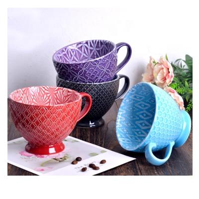 China Office Stocked Household Drinkware Embossed Mug 11oz Christmas Colored Ceramic Coffee Mugs for sale