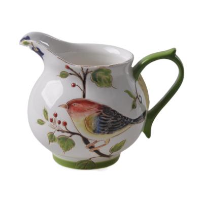 China Viable Wholesale Handmade Milk Frothing Pitcher Latte Jug Animal Decal Ceramic Milk Jug For Hotel Cafe for sale