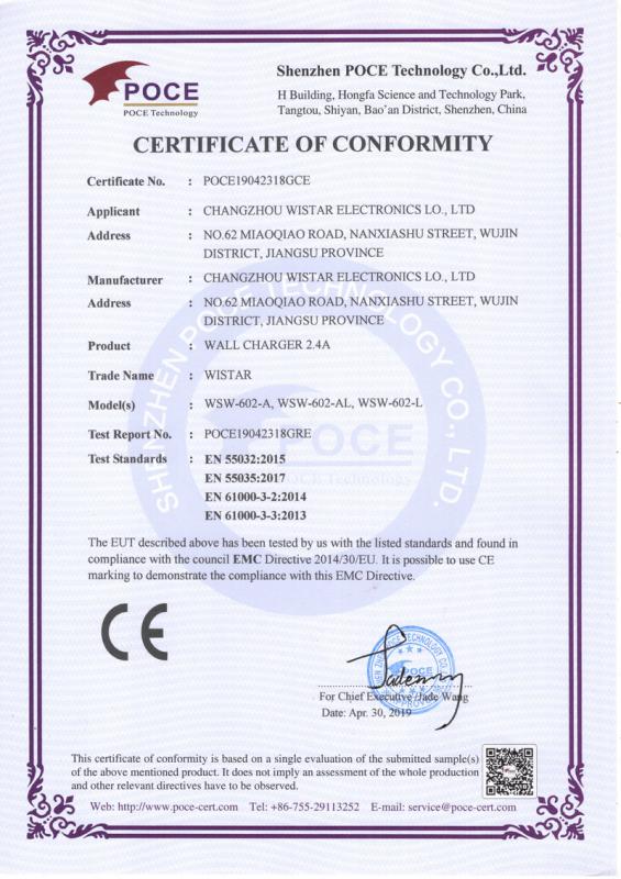 CE - Changzhou Wistar Electronics Co., Ltd.