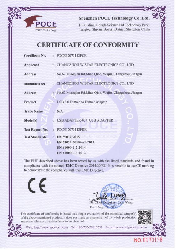 CE - Changzhou Wistar Electronics Co., Ltd.