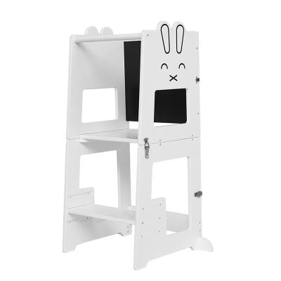 China Factory foldable chinese montessori kitchen helper stool kids cartoon wooden rabbit ears learning tower for sale