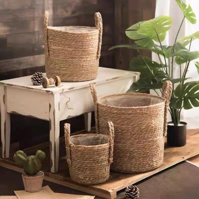 China 2021 2020 Modern Large Natural Sea Grass Planter Plant Pots Cover Waterproof Lid Indoor Basket Outdoor Flower Pots for sale