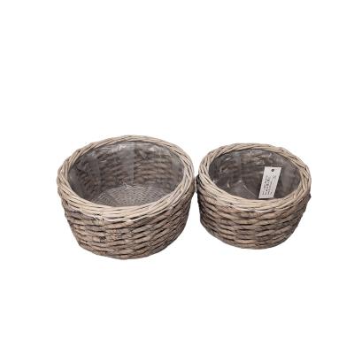 China 2022 Modern Popular Round Gray Woven Willow Basket With Plastic Liner For Flower Pot Outdoor Indoor Planting for sale