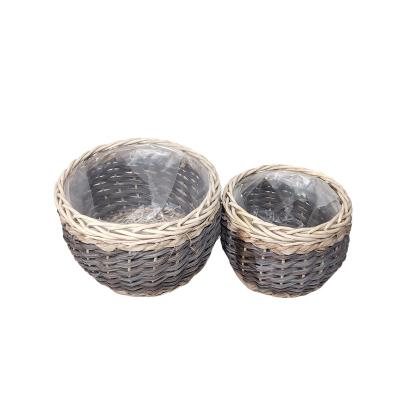 China Hot Sale Customized Home Garden FLOWER POT Willow Woven Rattan Flower Basket Customized PLANTER With Plastic Liner for sale