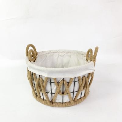 China Sustainable Jute Metal Rope Woven Storage Baskets For Home Decoration Set Of 2 for sale