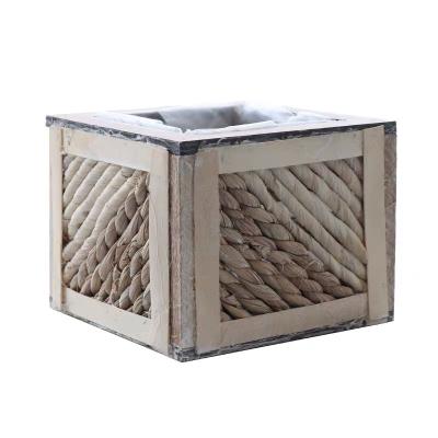 China Modern Other Popular Square Garden Supplies Wooden Garden And Sea Grass Pot For Modern Home Decoration for sale