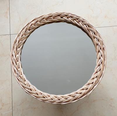 China Art Decor Hot Selling Diameter 40cm Round Mirror Creative Hanging Wicker Framed Decorative Mirror for sale