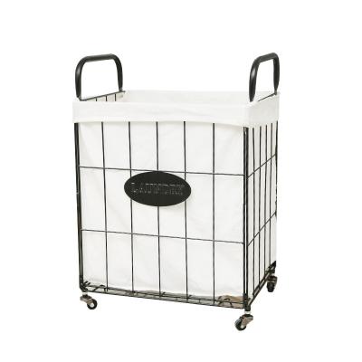 China 2022 Hot Sale Two Handles Modern Black Metal Laundry Baskets With Liner for sale