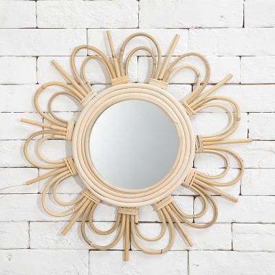 China Hot Selling Art Decor Quality Handwoven Modern Circle Decorative Wall Hanging Mirror for sale