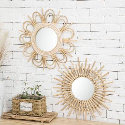 China Art Decor Round Rattan Mirror for Handmade Boho Decor Wicker Mirror with Decorative Frame for sale