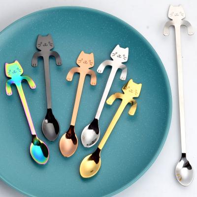 China Cute Viable Cat Design Stirring Spoon Hanging Cup 304 Stainless Steel Teaspoon for sale