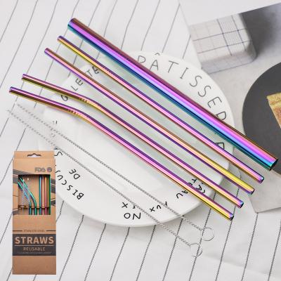 China Sustainable High Quality Gold Plated Stainless Steel Rainbow Brush Drinking Straws Set With Package for sale