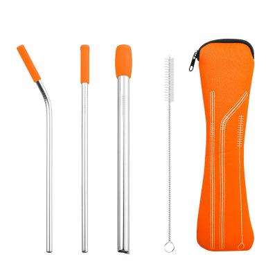 China Orange 304 Stainless Steel Scratch Resistant Amazon Silicone Chef Straw Tableware Set for sale