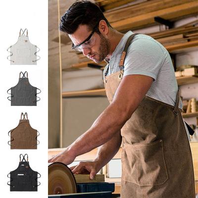 China Wholesale Heavy Food/Beverage Canvas Denim Apron Kitchen Work Apron Bartender For Men With Pocket for sale