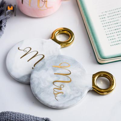 China Viable Marble Home Accessories Marble Cup Coaster With Gold Plated Mrs Marble Mats /cup Holder /Mr En Mats And Pads for sale