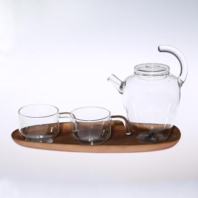 China Sustainable Wooden Tray Two Cups Personalized Coffee Pot Teapot Beautiful Tea Set for sale