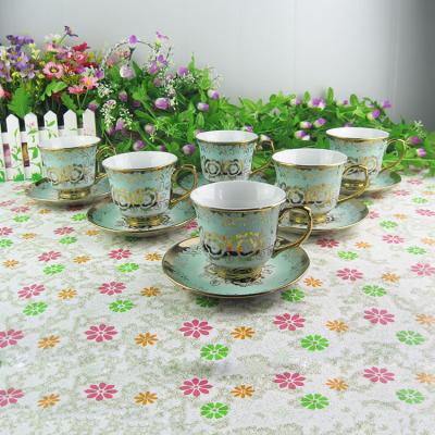 China Sustainable Tableware 6 Pcs Porcelain Coffee Cup And Saucer Green Ceramic Tea Cup 240Ml for sale