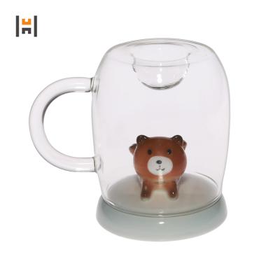 China Cute Sustainable Drinking Mug Glass Cup With Cover For Tea Coffee Milk Beer Mug With Handle for sale