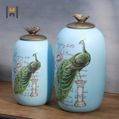 China Chinese Store Porcelain Artware Set Vintage Unique Storage 2 Bottle Ceramic Seal Jar For Amazon Sale for sale