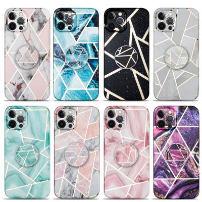 China Anti-falling Laudtec TPU Marble Cell Phone Soft Shell Electroplated Phone Cover With bracket for iphone 13 case for sale