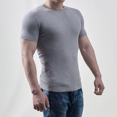 China New Solid Color Breathable Short Sleeve Round Neck Summer Top Pullover Knitted T-shirt For Men High Elastic And Breathable for sale