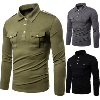 China 2020 New Autumn Breathable High Quality Military Lapel Style Long Sleeve T-Shirt With Pocket For Men for sale