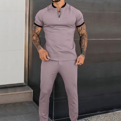 China Breathable Summer Sets Logo Clothing Men Summer Jogger Custom Made Sets Zipper T-shirt and Pants Casual Matching Two Piece Set for sale