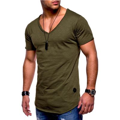 China Latest Trend Sports Men's Casual Design T-shirt Customized Brand New Fashion Brand T-shirt Breathable V-Neck Fitness Design T-shirt for sale