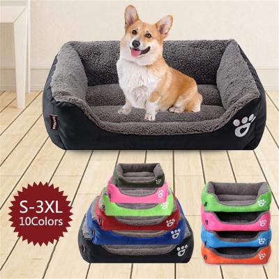 China Pet Cat Dog Bed 8Colors Warm Cozy Dog House Soft Fleece Nest Dog Baskets Mat Autumn Winter Waterproof Kennel Pet Bed for sale