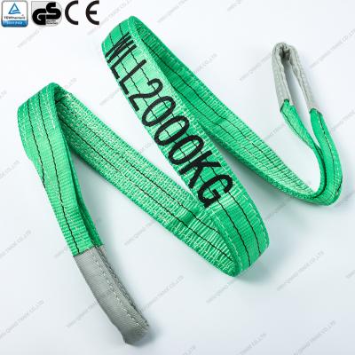 China 2Tx8M Flat Webbing Sling Double Eye Lifting Polyester Lifting Webbing Soft Woring Sling Load 2 Ton Safety Factor 5:1 for sale