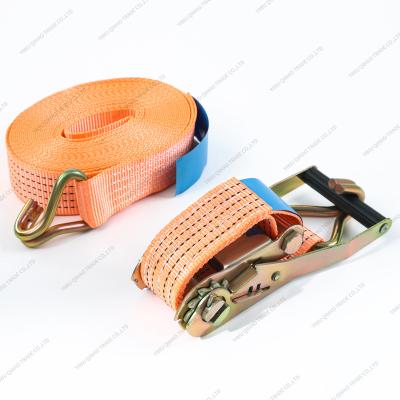 China Cargo Tie Down 3TX8M Polyester Ratchet Tie Down Tie Down Belt With Plastic Handle And J Hook With GS Certificate for sale