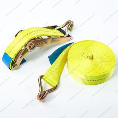 China Cargo Tether 4TX12M Heavy Duty Load Strap Truck Cargo Rope Lashing Belt Atchet Tie Down With J Hook for sale