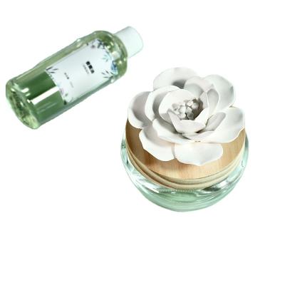 China Aromatherapy Round Glass Holder White Ceramic Flower Diffuser for sale