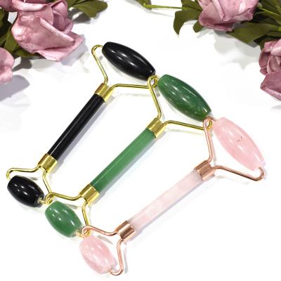 China Portable Feature Skin Revitalizer Natural Vitamin C Ingredient Serum Massage Face Black Pink Green Jade Two Roller for sale