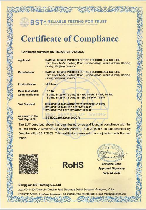 ROHS - Haining Sipake  Photoelectric Technology Co., Ltd.