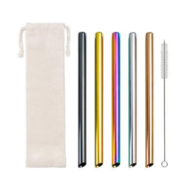 China Titanium Coating 304 Stainless Steel Milk Tea Pearl Straw Disposable Beveled Sharp Kit Maker On Metal Straw Color Customization for sale