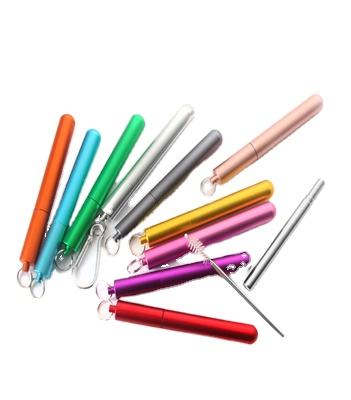 China 2021 Disposable Stainless Steel Retractable Folding Logo Drinking Straws Custom Made for sale