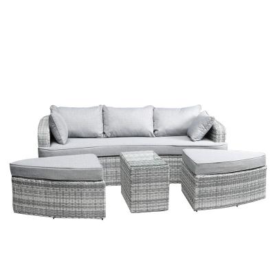 China Chinese 2023 Modern Round Rattan Garden Outdoor Daybed Lounge Patio 4pcs Sofa Set Furniture for sale