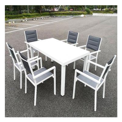 China Customized Modern Aluminum White Compound For Modern Outdoor Dining Set 6 Chairs Outdoor Dining Table Set for sale